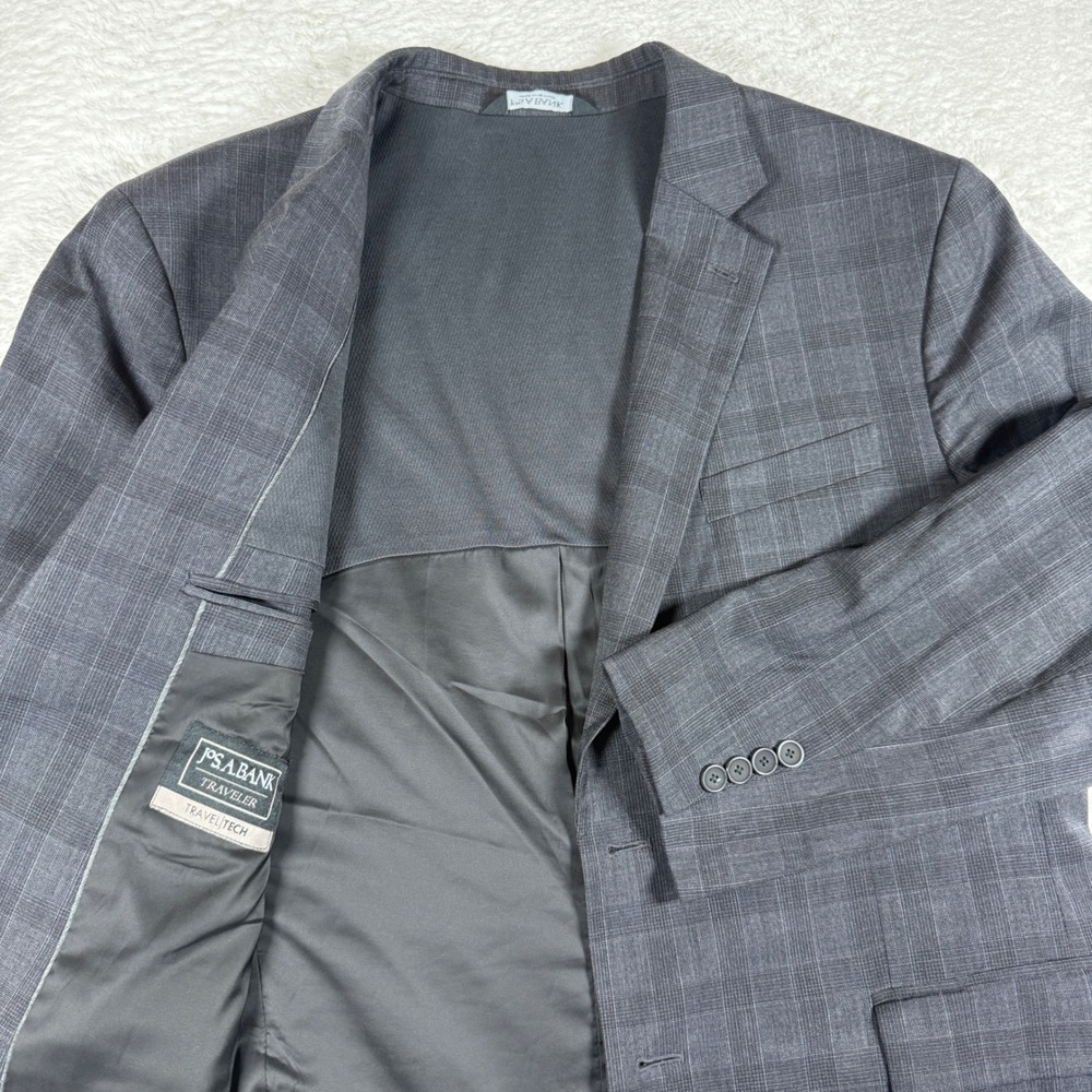 Jos. A. Bank Traveler Travel Tech Mens 46/R Gray Wool Stretch Glen Plaid Blazer